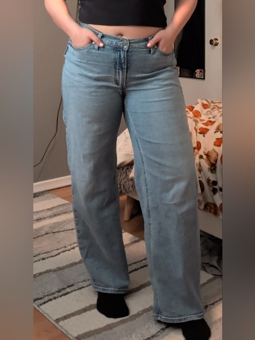 V-Front Wide Leg Light Blue Women's Jeans